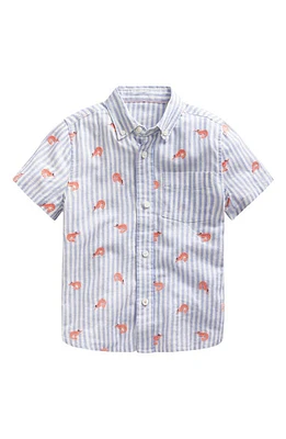 Mini Boden Kids' Stripe Prawn Embroidered Short Sleeve Linen & Cotton Button-Down Shirt Surf Blue Prawns at Nordstrom,