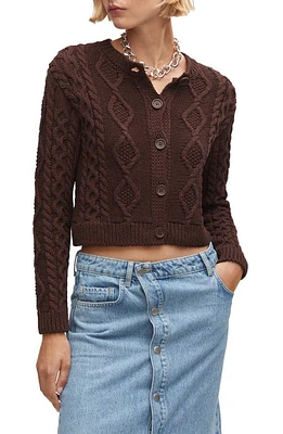 MANGO Cable Crop Cardigan in Brown at Nordstrom, Size X-Small