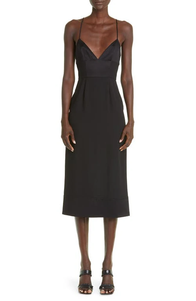 St. John Evening Strappy V-Neck Satin Crepe Dress in Black at Nordstrom, Size 16