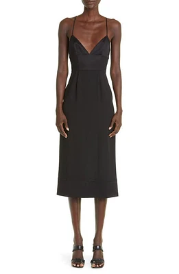 St. John Evening Strappy V-Neck Satin Crepe Dress in Black at Nordstrom, Size 16