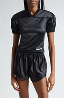 Alexander Wang Fitted Short Sleeve Satin Jersey Crop Sports Black at Nordstrom,