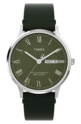 Timex Waterbury Leather Strap Watch, 40mm in Green at Nordstrom