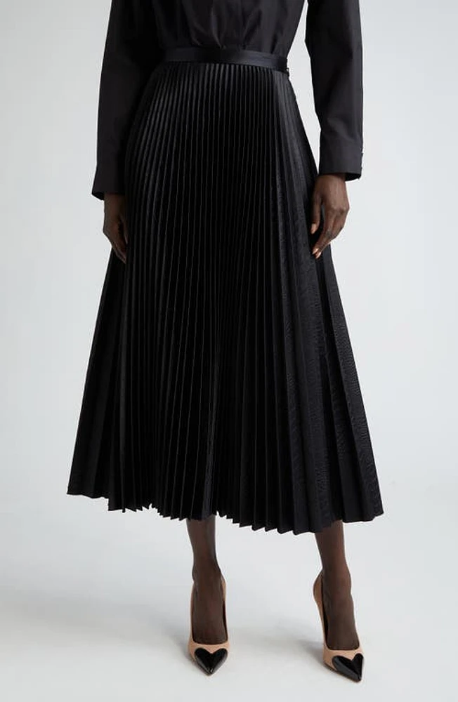 Alaia Croc Embossed Pleated Faux Leather Midi Skirt Noir at Nordstrom, Us