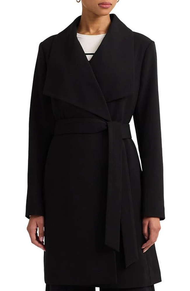 Lauren Ralph Drape Lapel Belted Crepe Longline Coat Black at Nordstrom, P