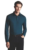 Charles Tyrwhitt Plain Long Sleeve Jersey Polo Turquoise Blue at Nordstrom,