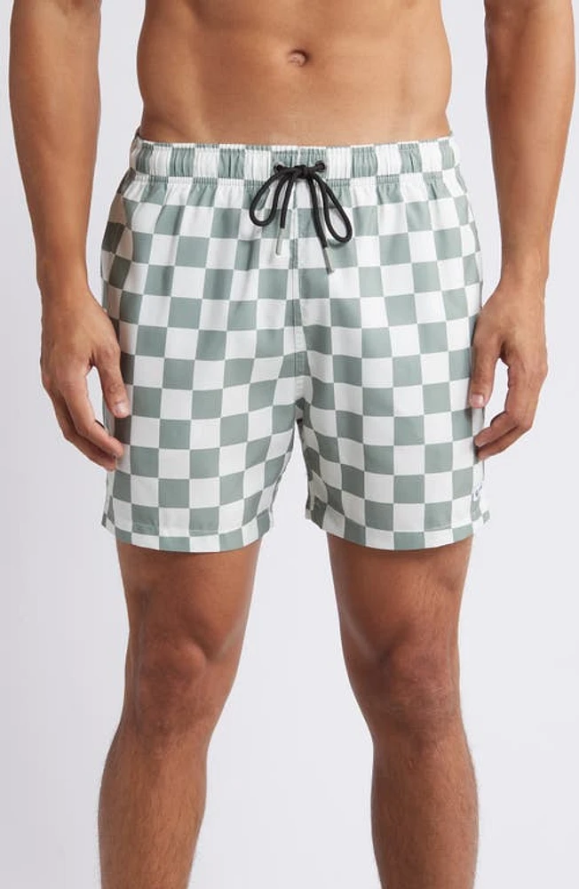 Boardies Nico Checkerboard Swim Trunks in Green/Cream at Nordstrom, Size Small