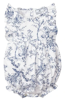 Petite Plume Timeless Toile Ruffle Trim Cotton Blend One-Piece Pajamas White at Nordstrom,