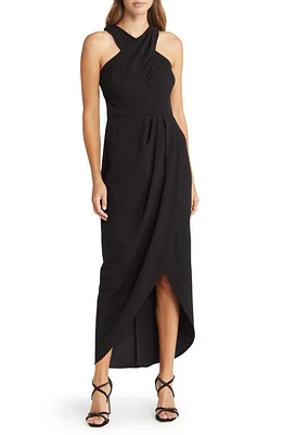 Xscape Evenings Halter Neck Midi Dress Black at Nordstrom,