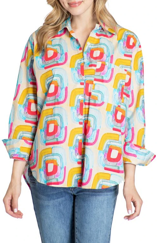 APNY Geo Print Cotton Button-Up Shirt Yellow Multi at Nordstrom,