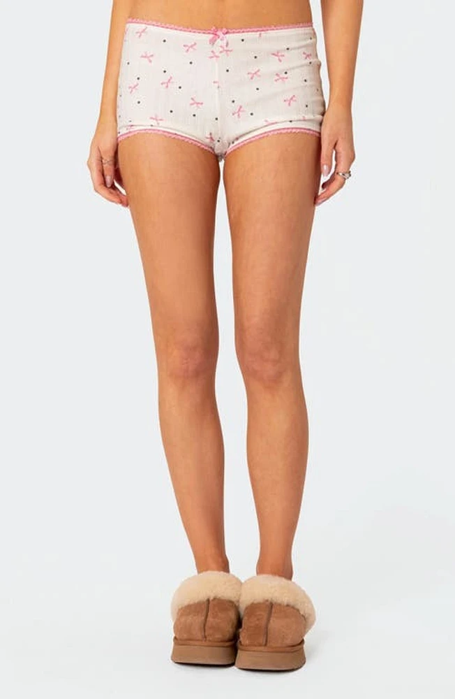 EDIKTED Shelley Pointelle Trim Micro Shorts White at Nordstrom,