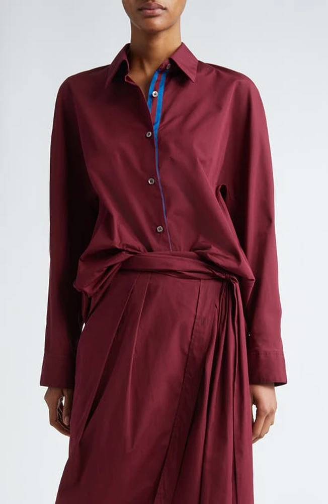 Dries Van Noten Oversize Cotton Poplin Button-Up Shirt in Bordeaux 359 at Nordstrom, Size Small