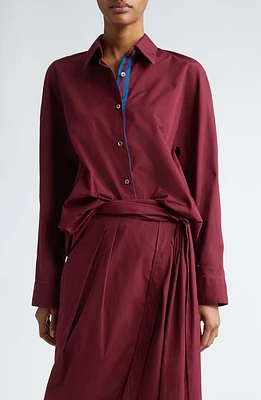 Dries Van Noten Oversize Cotton Poplin Button-Up Shirt in Bordeaux 359 at Nordstrom, Size Small