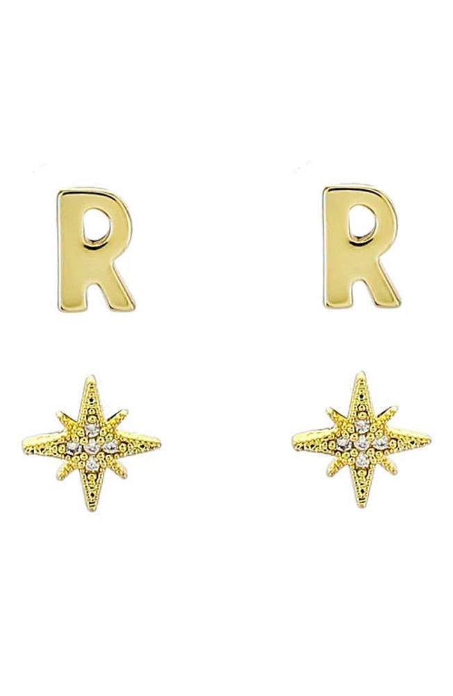 Panacea Initial Starburst Set of 2 Stud Earrings in Gold-R at Nordstrom