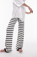 Topshop Stripe Open Stitch Knit Drawstring Pants in White Multi at Nordstrom, Size Medium