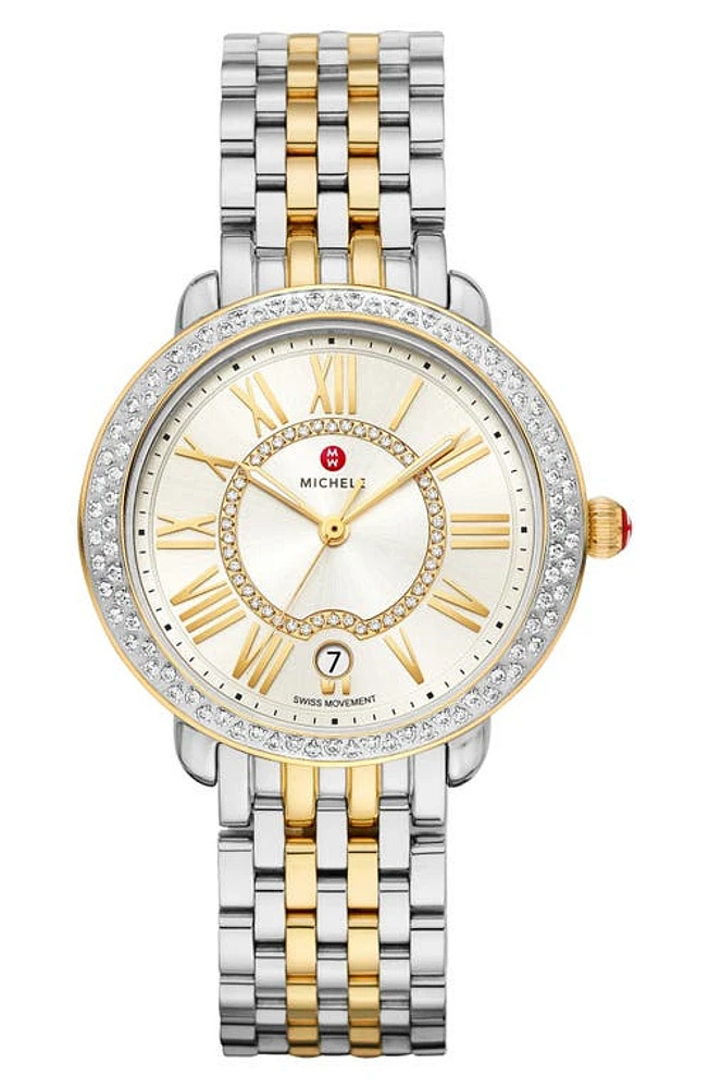 MICHELE Serein Diamond Bracelet Watch, 36mm x 34mm in Silver/White Sunray/Gold at Nordstrom