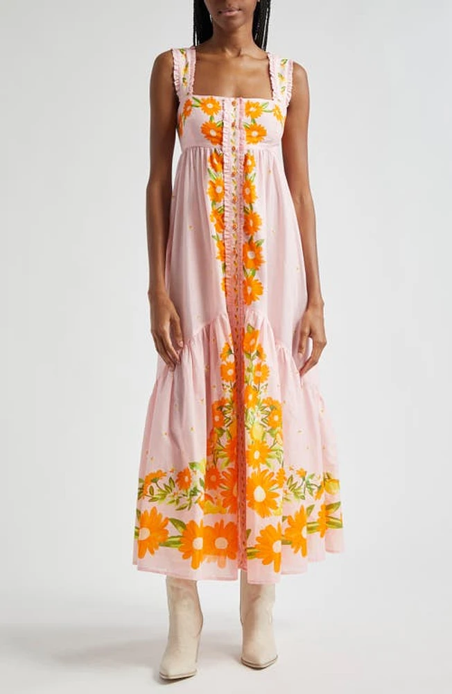 FARM Rio Papaya Salad Tie Back Button Front Sundress Pink at Nordstrom,