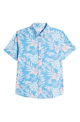 Vintage Summer Kids' Water Repellent Short Sleeve Performance Button-Down Shirt Blue at Nordstrom,