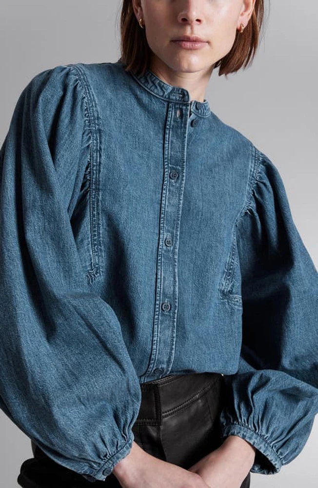 & Other Stories Volume Sleeve Denim Shirt Blue Medium at