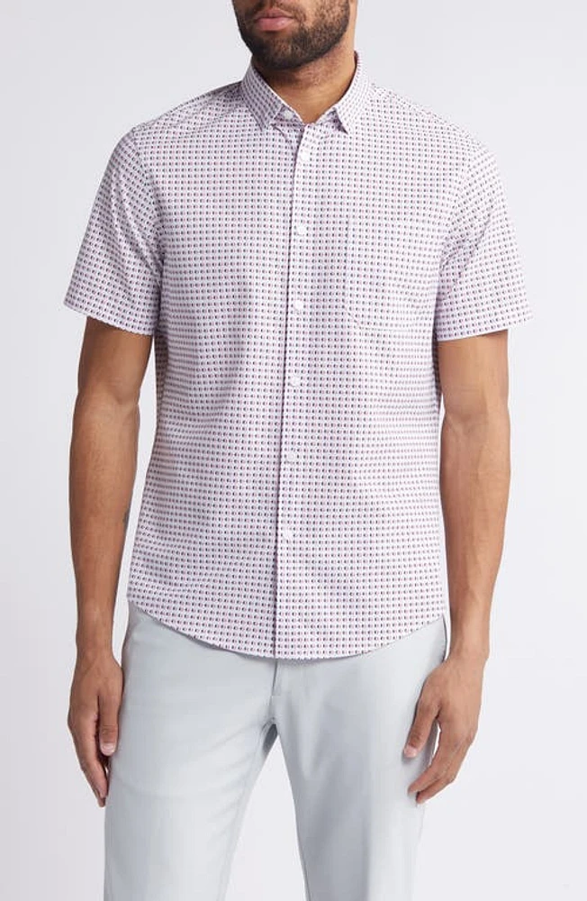 Mizzen+Main Halyard Trim Fit Print Short Sleeve Performance Knit Button-Up Shirt Red Clay Dot at Nordstrom,