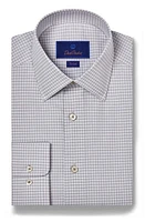 David Donahue Trim Fit Dobby Microcheck Dress Shirt Pearl/White at Nordstrom,