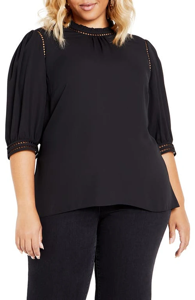 City Chic Kiss Me Quick Ruffle Neck Top Black at