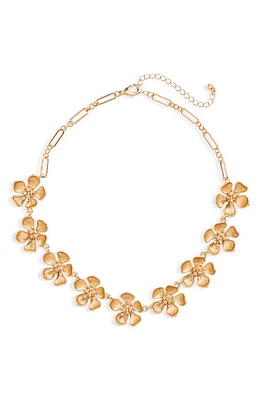 Nordstrom Imitation Pearl & Crystal Floral Necklace in Clear- White- Gold at Nordstrom