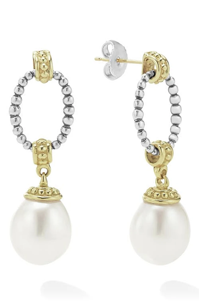 LAGOS Luna Freshwater Pearl Drop Frontal Hoop Earrings in Gold at Nordstrom