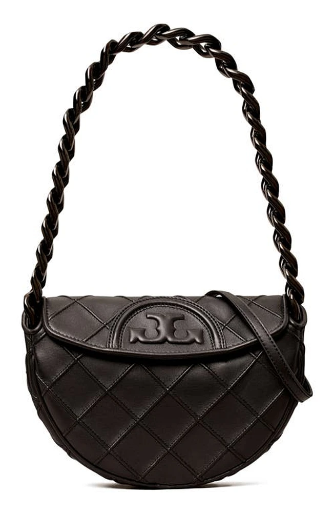 Tory Burch Mini Fleming Soft Crescent Shoulder Bag in Black at Nordstrom