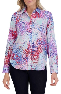 Foxcroft Meghan Multicolor Cotton Button-Up Shirt Blue Multi at Nordstrom,