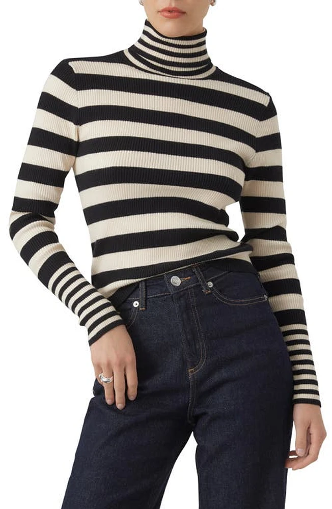 VERO MODA Maxine Stripe Turtleneck Top Black Stripes/Birch at Nordstrom,