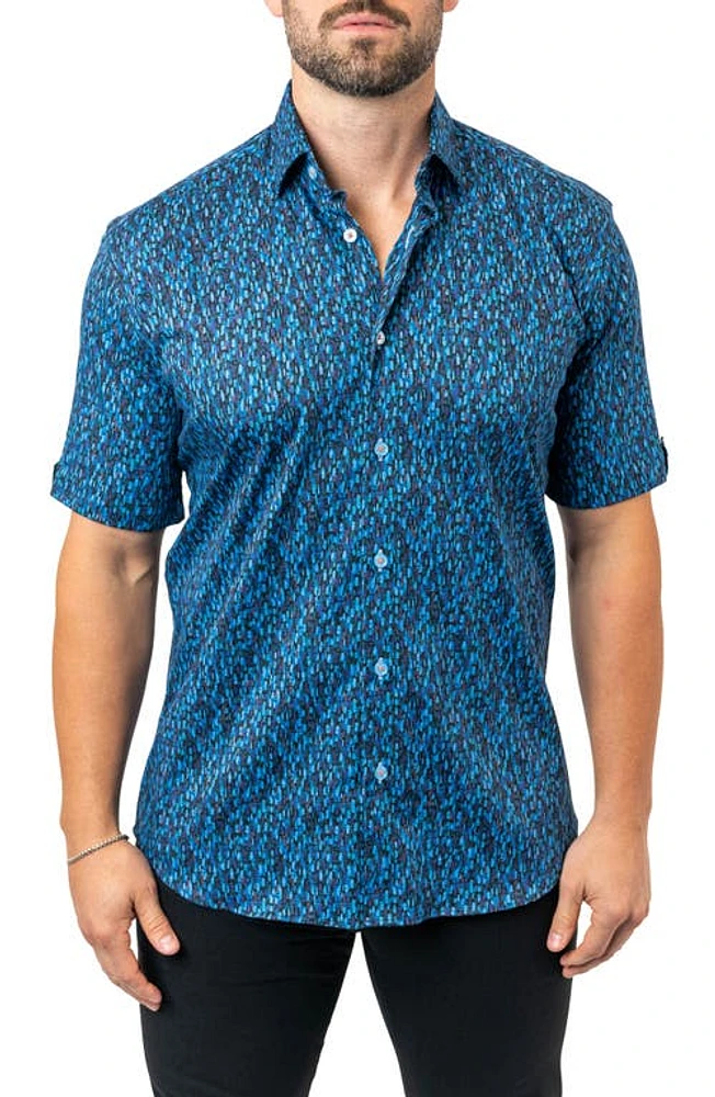 Maceoo Galileo River 90 Blue Contemporary Fit Short Sleeve Button-Up Shirt at Nordstrom, Size 2