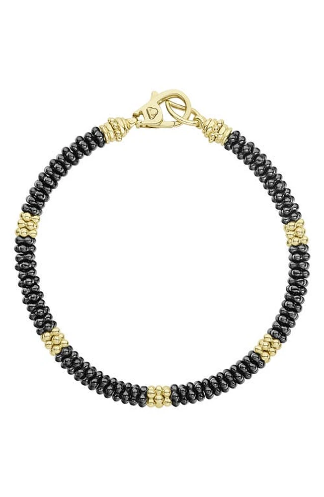 LAGOS Gold & Black Caviar Beaded Station Bracelet at Nordstrom, Size Medium