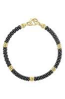 LAGOS Gold & Black Caviar Beaded Station Bracelet at Nordstrom, Size Medium