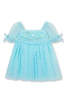 Peek Essentials Budding Dancer Puff Sleeve Mesh Babydoll Dress Light Blue at Nordstrom,