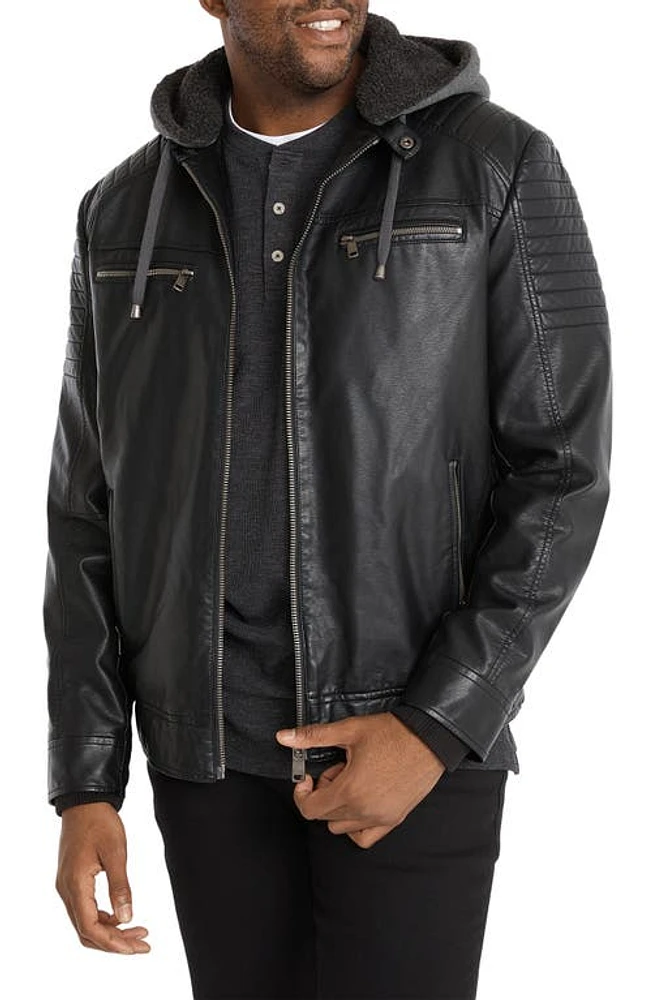 Johnny Bigg Danny Faux Leather Biker Jacket with Removable Knit Hood Black at Nordstrom,