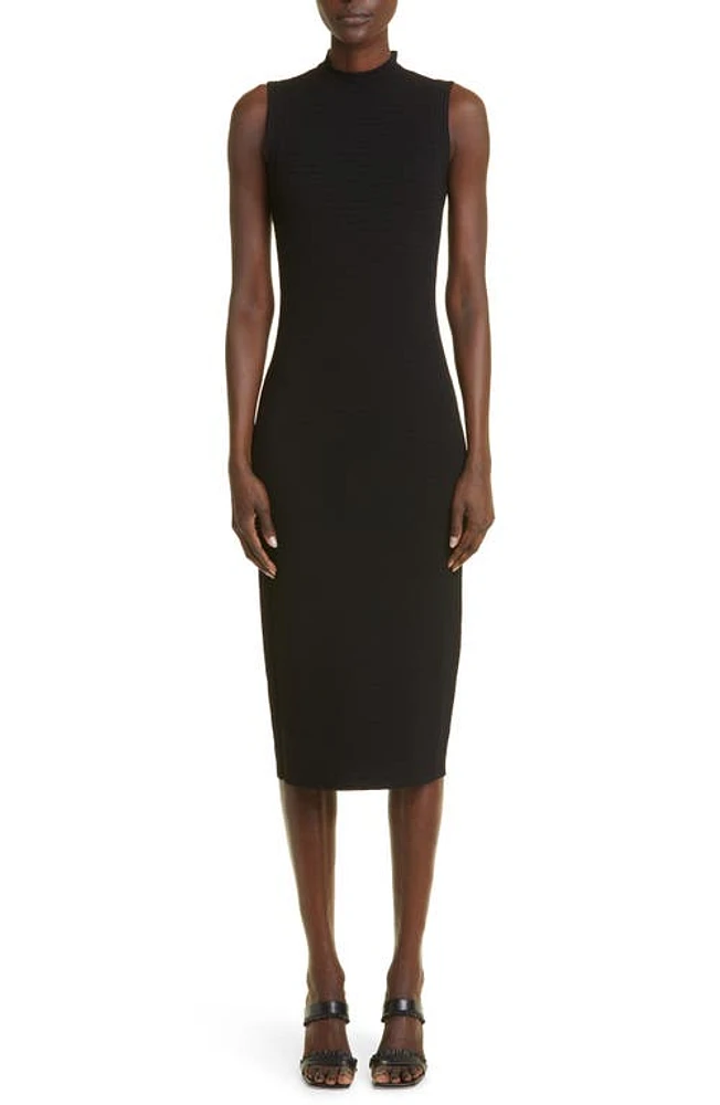 St. John Collection Sleeveless Mock Neck Rack Stitch Sweater Dress Black at Nordstrom,