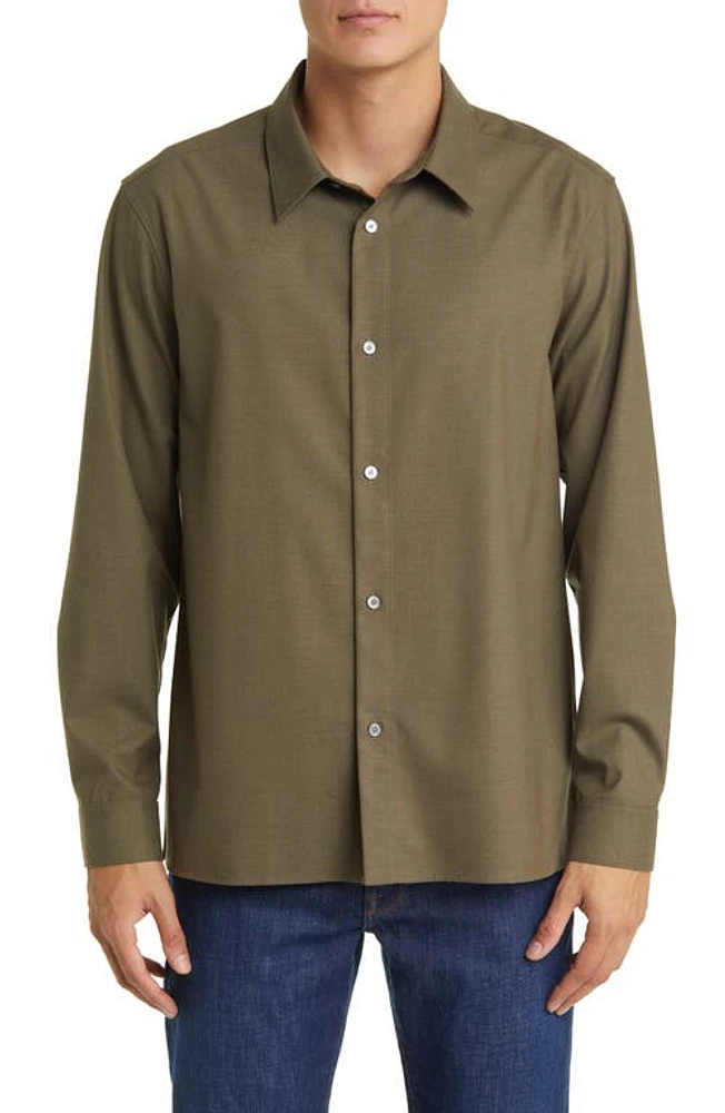 FRAME Brushed Flannel Button-Up Shirt Dark Olive at Nordstrom,