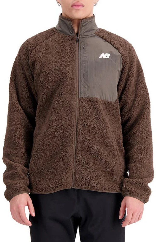 New Balance Q Speed Faux Shearling Jacket Dark Mushroom at Nordstrom,