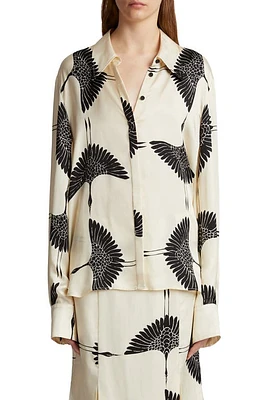 Khaite Minta Print Button-Up Shirt Cream /Black at Nordstrom,