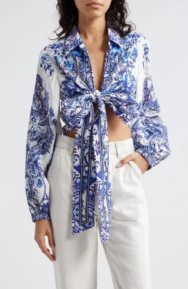 Camilla Glaze & Graze Print Tie Front Silk Crepe Crop Shirt And at Nordstrom,