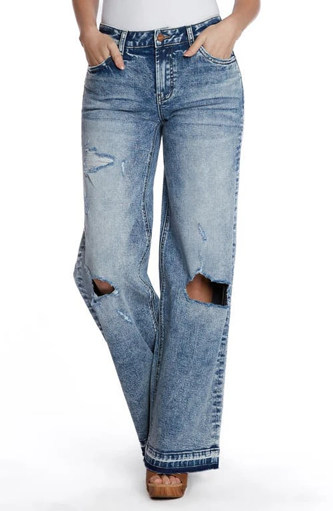 HINT OF BLU Deconstructed Wide Leg Jeans Blue at Nordstrom,