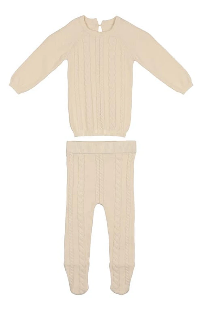 Manière Cable Knit Cotton Top & Leggings Set in Ivory at Nordstrom, Size 6M