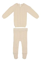 Manière Cable Knit Cotton Top & Leggings Set in Ivory at Nordstrom, Size 6M