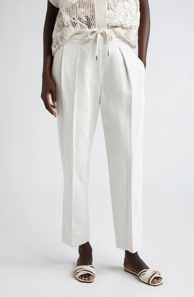 Brunello Cucinelli Linen & Cotton Drawstring Pants in C455 Chalk at Nordstrom, Size 8 Us