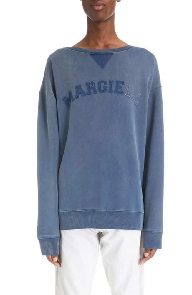 Maison Margiela Distressed Appliqué Logo Cotton Sweatshirt Blue at Nordstrom,