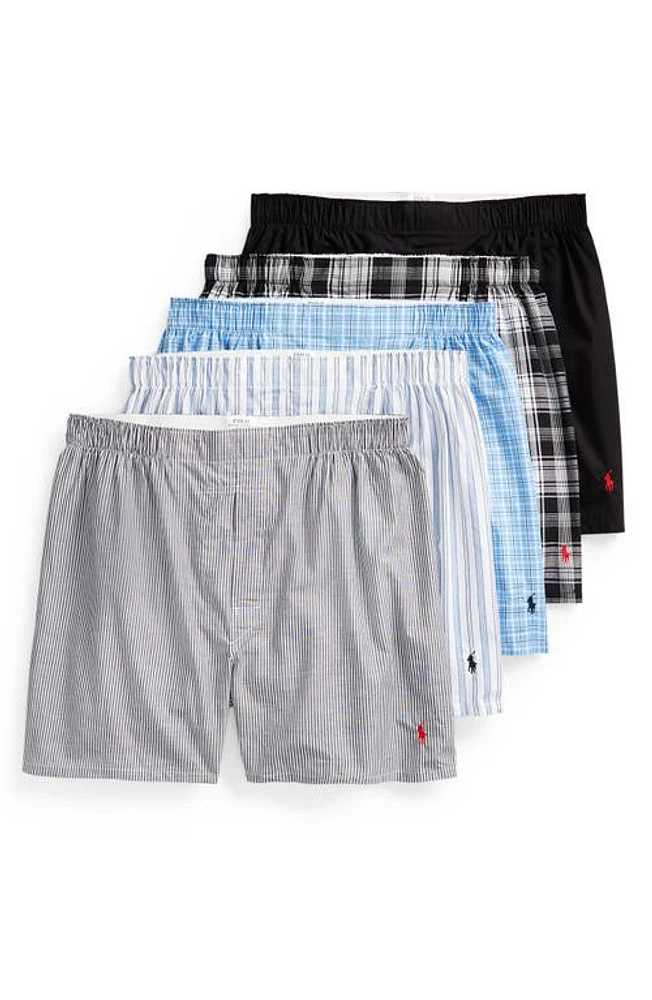 Polo Ralph Lauren Assorted 5-Pack Woven Cotton Boxers Multicolor at Nordstrom,