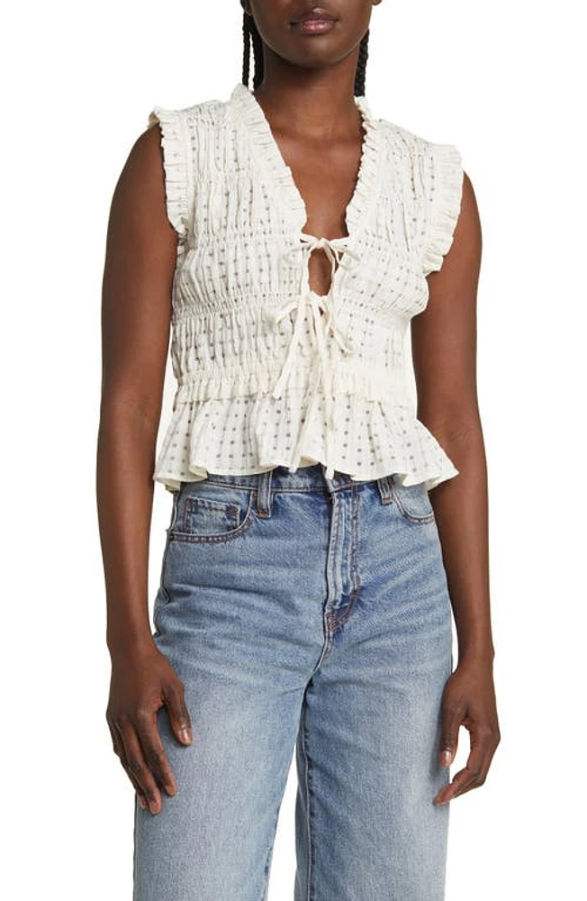 Rails Martine Smocked Ruffle Crop Top Ivory Seersucker at Nordstrom,