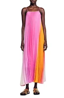 sandro Sunny Colorblock Pleated Midi Dress Pink Multi at Nordstrom,