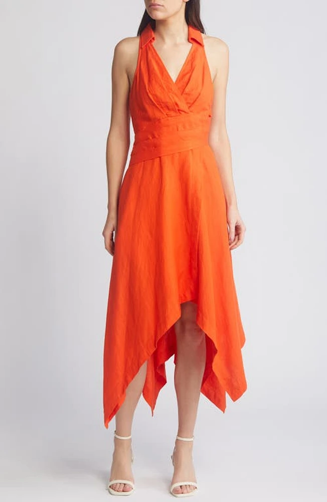 En Saison Sonnet Handkerchief Hem Linen Blend Dress Tomato Red at Nordstrom,