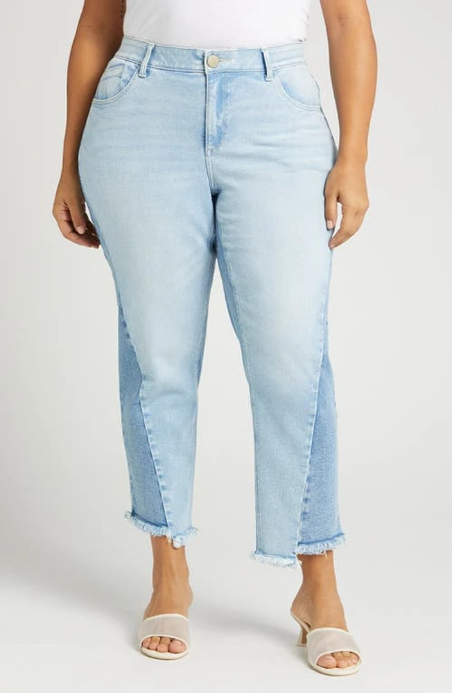 Wit & Wisdom 'Ab'Solution Frayed Twist Seam High Waist Straight Leg Jeans Light Blue/Blue at Nordstrom,